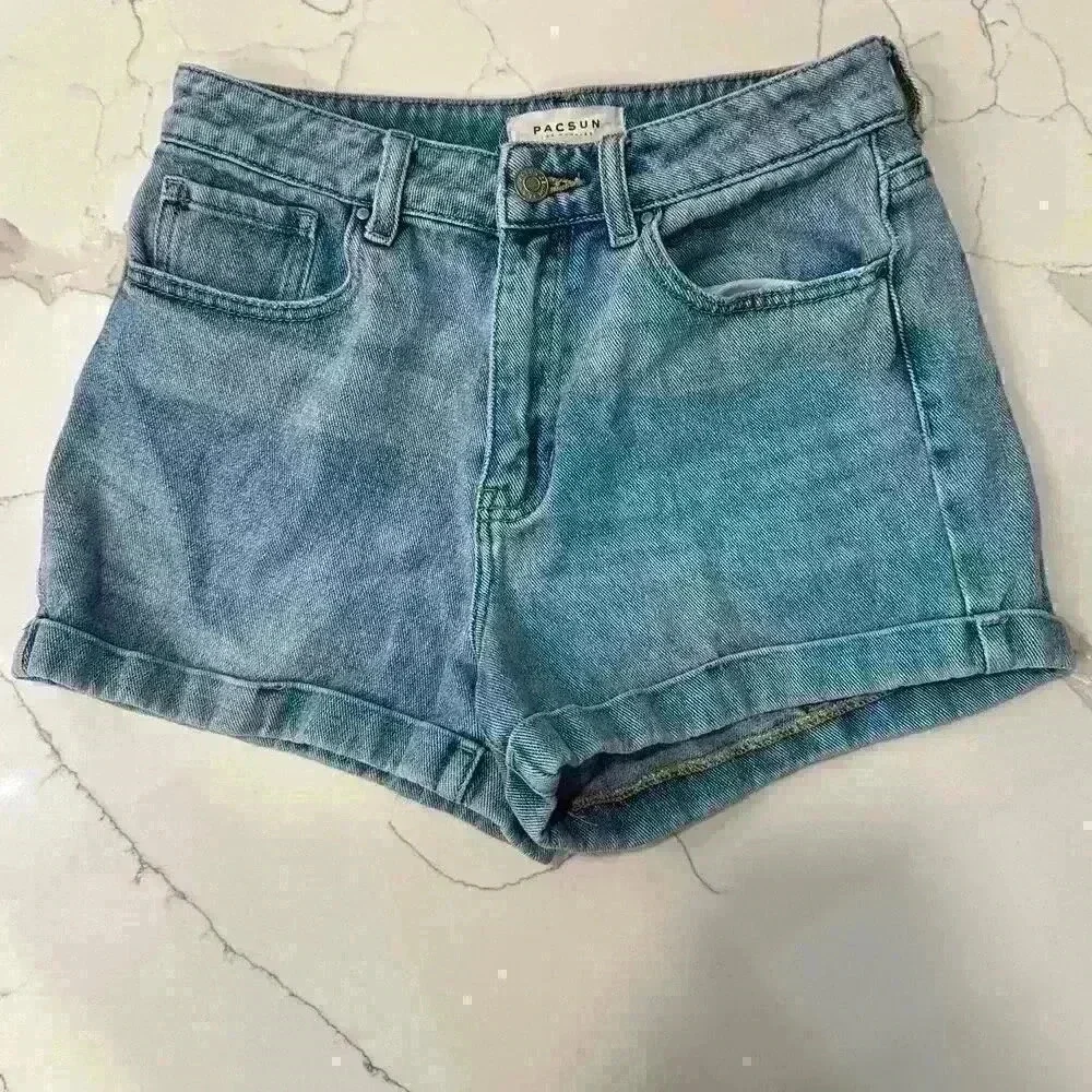 Pacsun Mom Shorts Cufted Blue Light Wash Denim Jean Shorts Size 26